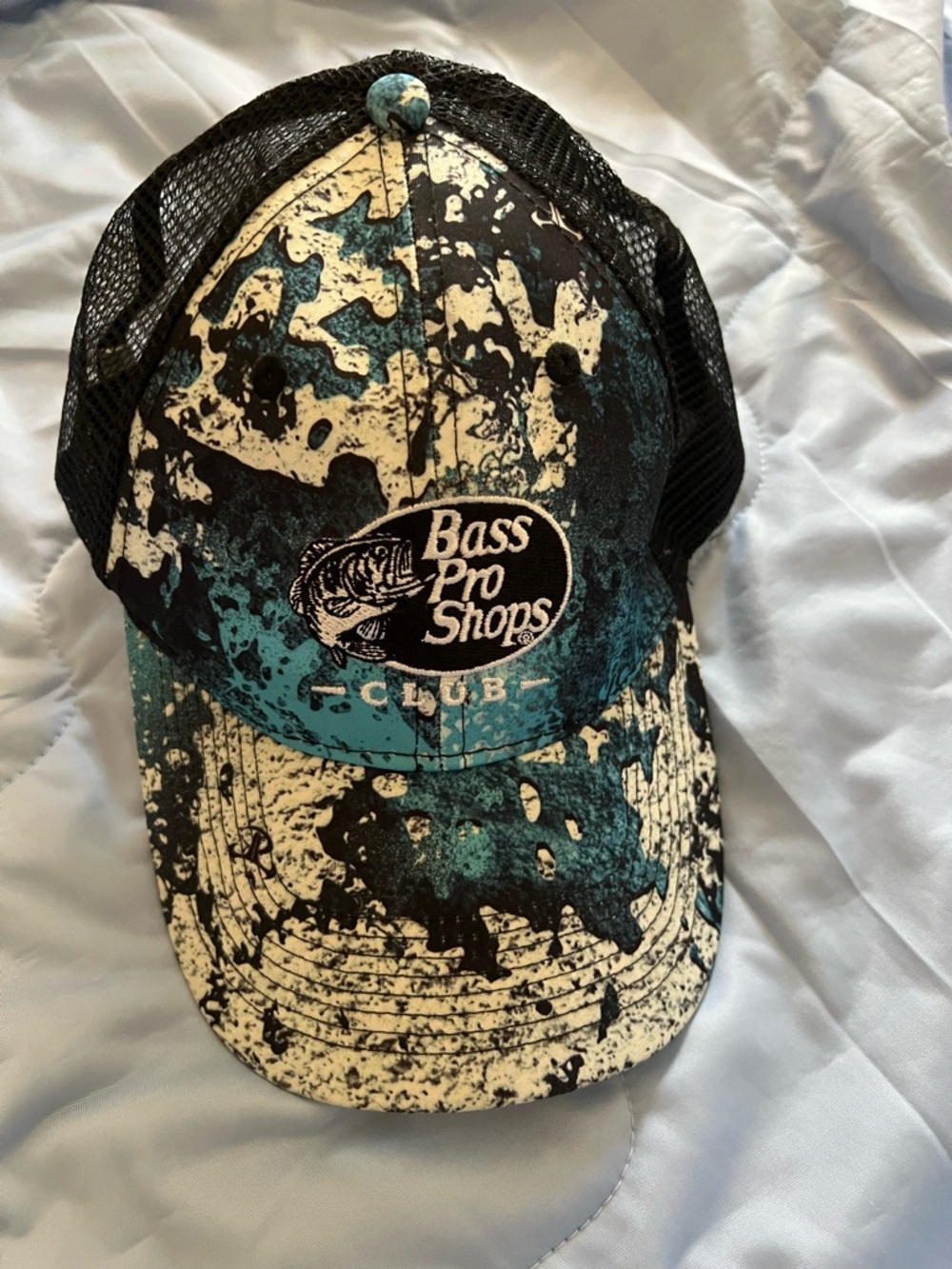 Bass Pro Shops Teal, Cream & Black Splatter Trucker Cap